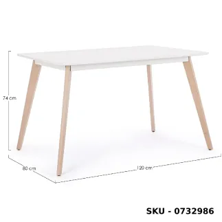 Tavolo Michelangelo fisso in MDF, bianco opaco, gambe in legno di faggio  - Stile Moderno - Made in Italy - 120x80x74 cm