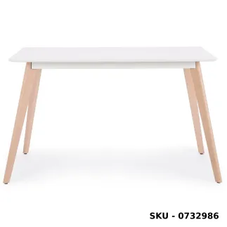 Tavolo Michelangelo fisso in MDF, bianco opaco, gambe in legno di faggio  - Stile Moderno - Made in Italy - 120x80x74 cm