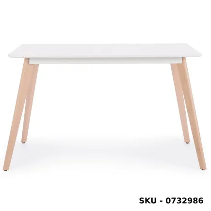 Tavolo Michelangelo fisso in MDF, bianco opaco, gambe in legno di faggio  - Stile Moderno - Made in Italy - 120x80x74 cm