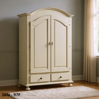 Armadio, Noce scuro, Bianco Opaco e varie finiture decorate, 2 Porte e 2 Cassetti - Arte Povera - Made in Italy - 125x61x200 cm