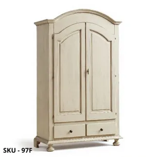 Armadio, Noce scuro, Bianco Opaco e varie finiture decorate, 2 Porte e 2 Cassetti - Arte Povera - Made in Italy - 125x61x200 cm