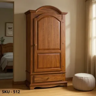 Armadio, Noce scuro, Bianco opaco e Bianco Perla Decorato, 1 anta e 1 cassetto – Arte povera – Made in Italy – 96x56x196 cm