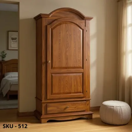 Armadio, Noce scuro, Bianco opaco e Bianco Perla Decorato, 1 anta e 1 cassetto – Arte povera – Made in Italy – 96x56x196 cm