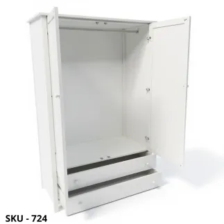 Armadio in legno, bianco opaco, 2 ante e 2 cassetti - Arte povera - Stile classico - Made in Italy - 125x62x200 cm