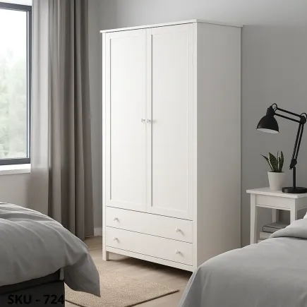 Armadio in legno, bianco opaco, 2 ante e 2 cassetti - Arte povera - Stile classico - Made in Italy - 125x62x200 cm