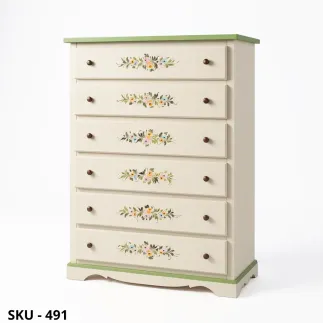 Cassettiera in Legno, Bianco Perla Decorato, Noce scuro, Bianco Opaco con Cassetti – Arte Povera – Made in Italy – 97x49x140 cm