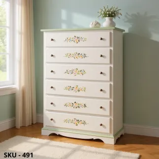 Cassettiera in Legno, Bianco Perla Decorato, Noce scuro, Bianco Opaco con Cassetti – Arte Povera – Made in Italy – 97x49x140 cm