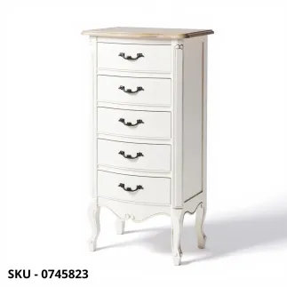 Cassettiera Justine in legno, Bianco Opaco, 5 cassetti - Stile Moderno Contemporaneo - Made in Italy - 48x35x100 cm