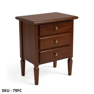 Comodino in Legno massello di Pioppo, Noce Scuro, con 3 Cassetti e Gambe a Spillo - Arte Povera - Made in Italy - 51x34x62 cm