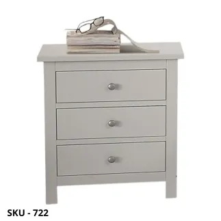 Comodino in legno, bianco opaco, con 3 cassetti - Arte povera - Stile classico - Made in Italy - 58x40x66 cm