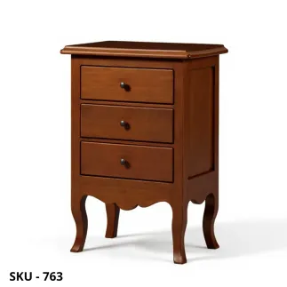 Comodino in legno, Noce Scuro e Bianco Opaco, 3 Cassetti - Arte Povera - Stile Classico - Made in Italy - 43x32x64 cm