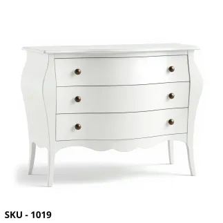 Comò Bombato in legno, Bianco Opaco, con 3 Cassetti - Arte Povera - Stile Classico - Made in Italy - 120x50x85 cm, 100x42x85 cm