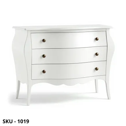 Comò Bombato in legno, Bianco Opaco, con 3 Cassetti - Arte Povera - Stile Classico - Made in Italy - 120x50x85 cm, 100x42x85 cm