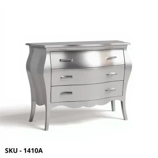 Comò bombato, oro, argento e bianco laccato, 3 cassetti - Arte povera - Stile classico - Made in Italy - 105x42x85 cm