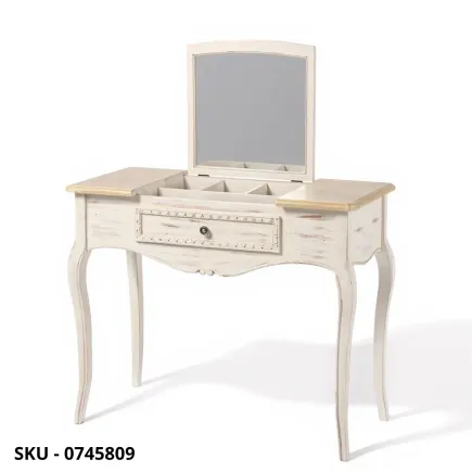 Consolle Clarisse in legno, Avorio, Contenitore e Specchio - Stile Moderno, Contemporaneo - Made in Italy - 90x40x80 cm