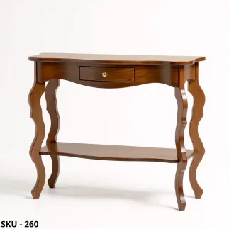 Consolle in legno massello di Pioppo, noce scuro, 1 cassetto - Arte povera - Stile classico - Made in Italy - 104x35x85 cm