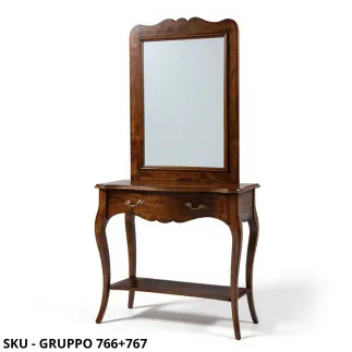 Gruppo 1 Consolle e 1 Specchiera, Noce Scuro Finitura Bassano – Arte Povera – Made in Italy – 101x40x89 cm e 75x3x105 cm