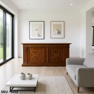 Credenza in Legno, Noce Scuro Bassano, 2 Ante e 2 Cassetti - Arte Povera - stile classico - Made in Italy - 213x55x108 cm