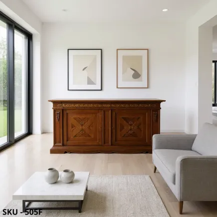 Credenza in Legno, Noce Scuro Bassano, 2 Ante e 2 Cassetti - Arte Povera - stile classico - Made in Italy - 213x55x108 cm