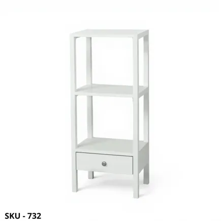 Libreria in Legno, Bianco Opaco, con 3 Ripiani e 1 Cassetto – Arte Povera – Made in Italy - 45x32x105 cm e 90x32x105 cm