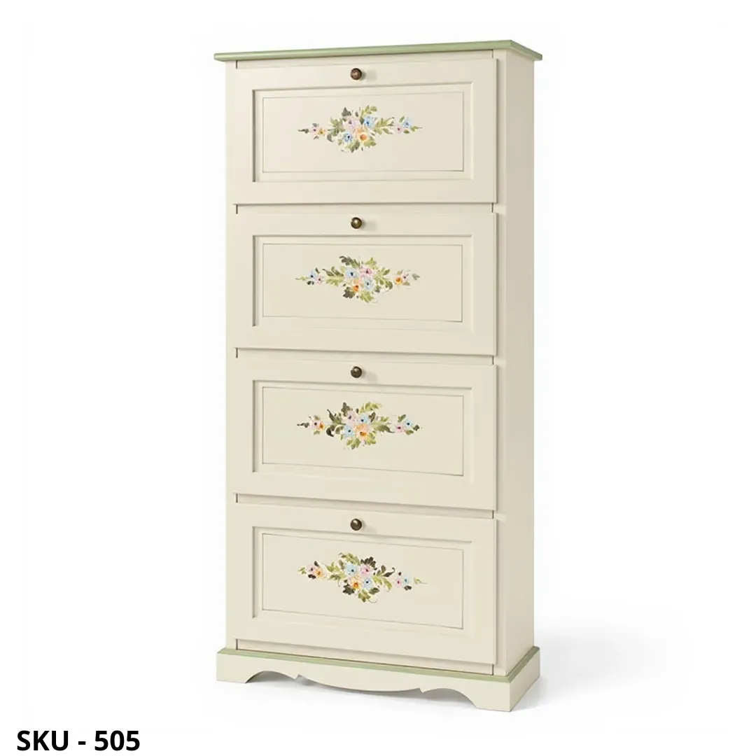 marca-design-shop-scarpiera-arte-povera-in-legno-massello-bianco-lucido-decorata-marcadesign-sku505-ambientata