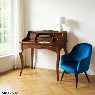 Scrivania Scrittoio, Noce Scuro e Bianco Opaco, con 6 Cassetti e Vano Estraibile - Arte Povera - Made in Italy - 78x50x95 cm