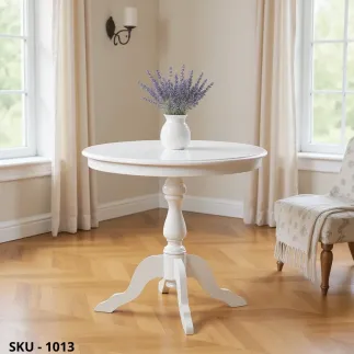 Tavolino fisso rotondo in legno, noce scuro e bianco opaco - Arte povera - Stile classico - Made in Italy - 60x60x75 cm