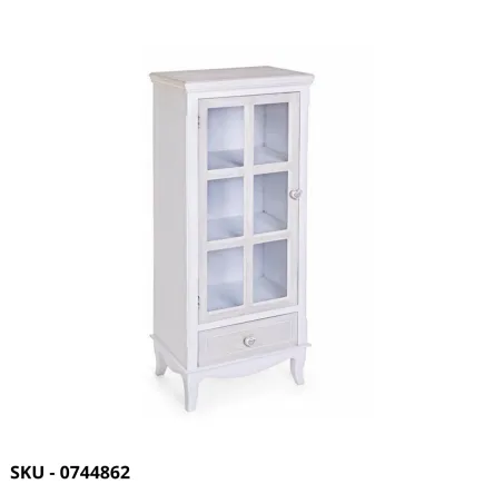 Vetrina Charlene, bianco opaco, 1 anta in vetro e 1 cassetti - Stile Moderno Contemporaneo - Made in Italy - 48x32x120.5 cm