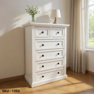 Cassettiera, Noce scuro o Bianco Opaco, 4 cassetti e 2 Cassettini - Arte Povera - Stile Classico - Made in Italy - 63x37x98 cm