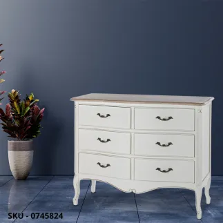 Cassettiera Justine in legno di Paulownia, Bianco Opaco, 6 cassetti - Stile Moderno - Made in Italy - 100x40x83 cm