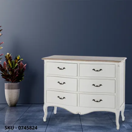 Cassettiera Justine in legno di Paulownia, Bianco Opaco, 6 cassetti - Stile Moderno - Made in Italy - 100x40x83 cm