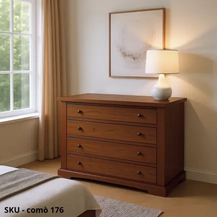 Comò in legno, Noce Scuro, Bianco Opaco e Bianco Perla Decorato, con 3 cassetti - Arte Povera - Made in Italy - 115x50x90 cm