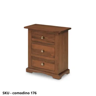 Comodino in legno, Noce Scuro, Bianco Opaco e Bianco Perla Decorato, 3 cassetti - Arte Povera - Made in Italy - 60x35x70 cm