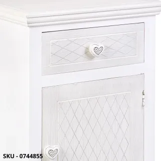 Comodino Charlene in legno, Bianco Opaco, con 1 anta e 1 cassetto - Stile Moderno Contemporaneo - Made in Italy - 40x32x69.5 cm