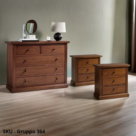 Gruppo 1 Comò e 2 Comodini, Bianco opaco e Noce scuro - Arte Povera - Stile Classico - Made in Italy