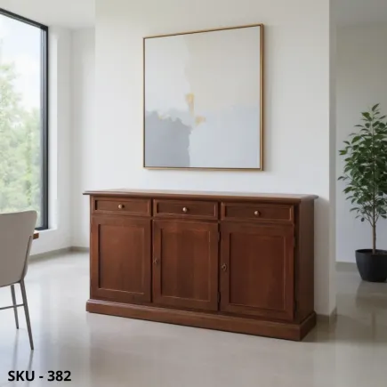Credenza in Legno, Noce Scuro, Bianco Opaco e Avorio, con 3 Ante e 3 Cassetti - Arte Povera - Made in Italy - 156x42x85 cm