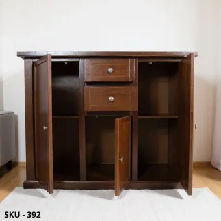 Credenza, Madia in Legno, Noce Scuro, 3 Ante e 2 Cassetti - Arte Povera - Stile Classico - Made in Italy - 100x40x85 cm