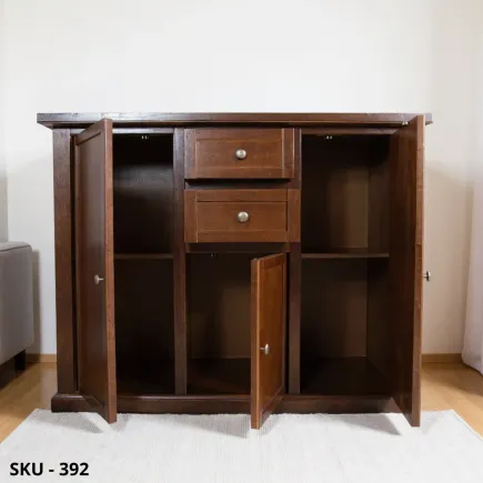 Credenza, Madia in Legno, Noce Scuro, 3 Ante e 2 Cassetti - Arte Povera - Stile Classico - Made in Italy - 100x40x85 cm