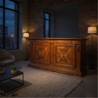 Credenza Madia in Legno, Finitura Noce Scuro Bassano, con 2 Ante - Arte Povera - Stile Classico - Made in Italy - 210x60x115 cm