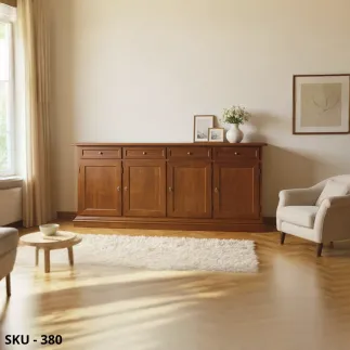 Credenza in Legno, Noce scuro e Bianco opaco,  4 Ante e 4 Cassetti – Arte Povera - Stile Classico - Made in Italy - 205x42x86 cm