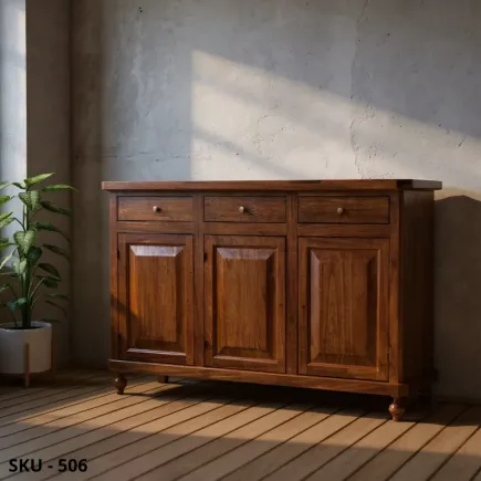 Credenza, Noce Scuro, Bianco Opaco e Bianco Perla Decorato, con 3 cassetti e 3 ante - Arte Povera - Made in Italy - 150x43x98 cm