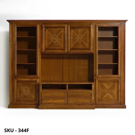 Parete attrezzata, noce scuro Bassano o bianco, Porta TV, ante vetro e cassetti - Arte povera - Made in Italy - 322x56x237 cm