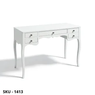 Scrivania Scrittoio in legno, bianco opaco, 5 cassetti - Arte povera - Stile classico - Made in Italy - 102x50x80 cm