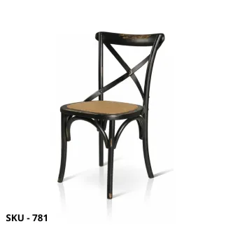 Sedia in Legno, Nero Invecchiato e Rattan Naturale Intrecciato - Arte povera - Stile Classico - Made in Italy - 46x42x87 cm