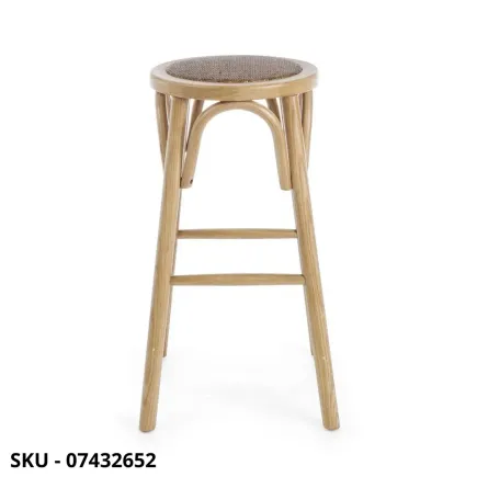Sgabello Circle in legno, naturale e bianco opaco, seduta rattan - Stile moderno, Contemporaneo - Made in Italy - Ø 40x73 cm
