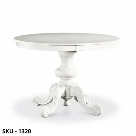 Tavolo rotondo allungabile, Bianco opaco, gambe sagomate - Arte Povera - Stile Classico - Made in Italy - 120x120x75 cm