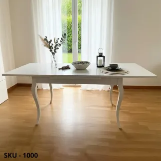 Tavolo Allungabile in legno, Bianco Opaco, Gambe a Sciabola - Arte povera - Stile classico - Made in Italy - 160x85x78 cm