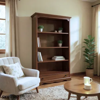 Libreria in legno, 4 ripiani e cassetto - Arte Povera - Made in Italy