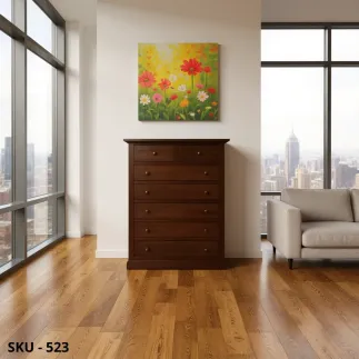 Cassettiera, Noce  Scuro e Bianco Opaco, 6 cassetti e 2 Cassettini - Arte povera - Stile Classico - Made in Italy - 87x37x127 cm