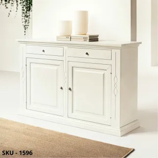 Credenza, Madia in Legno, Bianco opaco e Noce scuro - Made in Italy